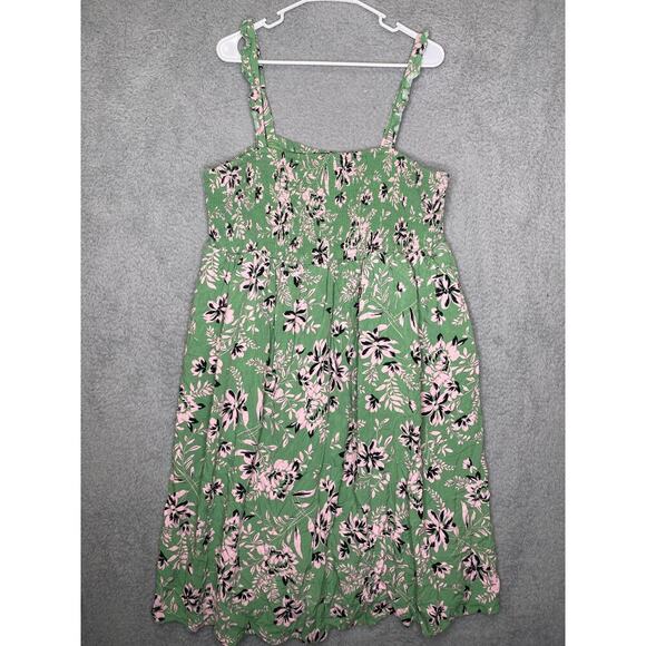 Torrid womens 3X green floral sun dress lined ruffle smocked midi lightweight - Picture 1 of 12